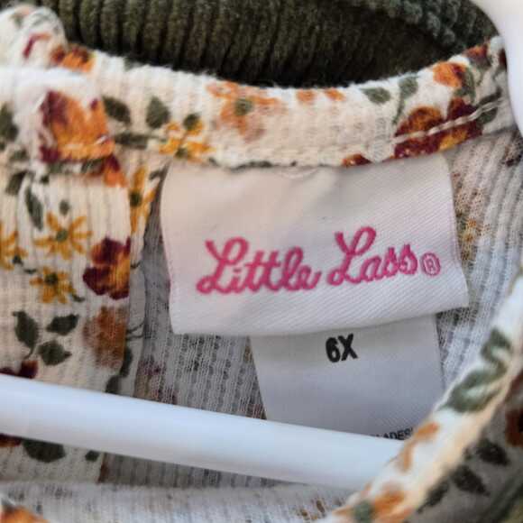 Little Lass 6X  Corduroy Overalls Set Floral Top Embroidered Fall Autum - Picture 7 of 8